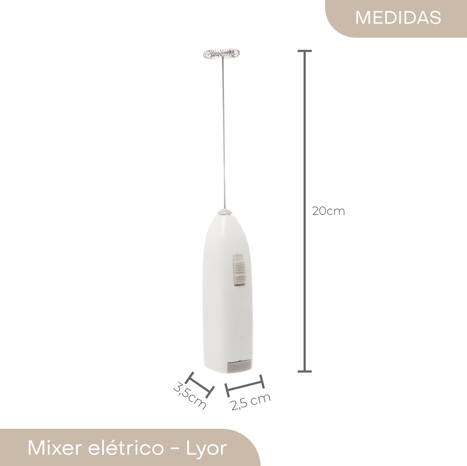 LYOR - Mini Mixer Misturador Elétrico para Bebidas - Inox e Plástico Branco - Eficiente e Compacto para Batidas e Misturas Rápidas