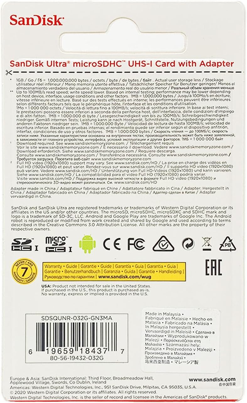 Cartão de Memória SanDisk Micro SD, 32Gb