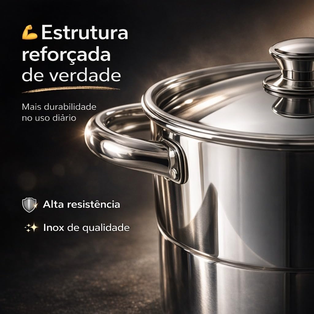 Cuscuzeira Individual Nordestina Inox 2,5L Panela Copacta Resistente Preparo Rápido Fácil Limpeza Ideal para Fogão a Gás e Indução Premium
