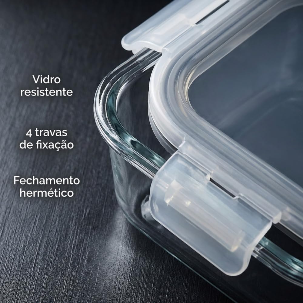 Kit 10 Potes de Vidro Herméticos 640ml com 4 Travas Ideal para Marmitas e Conservação de Alimentos, Vedação Total, Refratário para Forno e Freezer