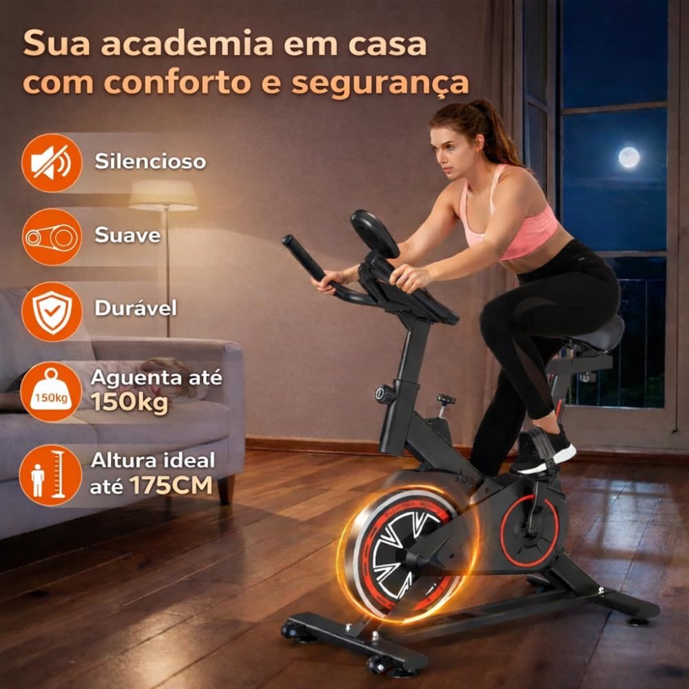 Bicicleta Ergométrica Bike Spinning para Treino em Casa e Academia, Silenciosa, Ajustável e Confortável, Ideal para Cardio e Emagrecimento – Linha Fitness Premium