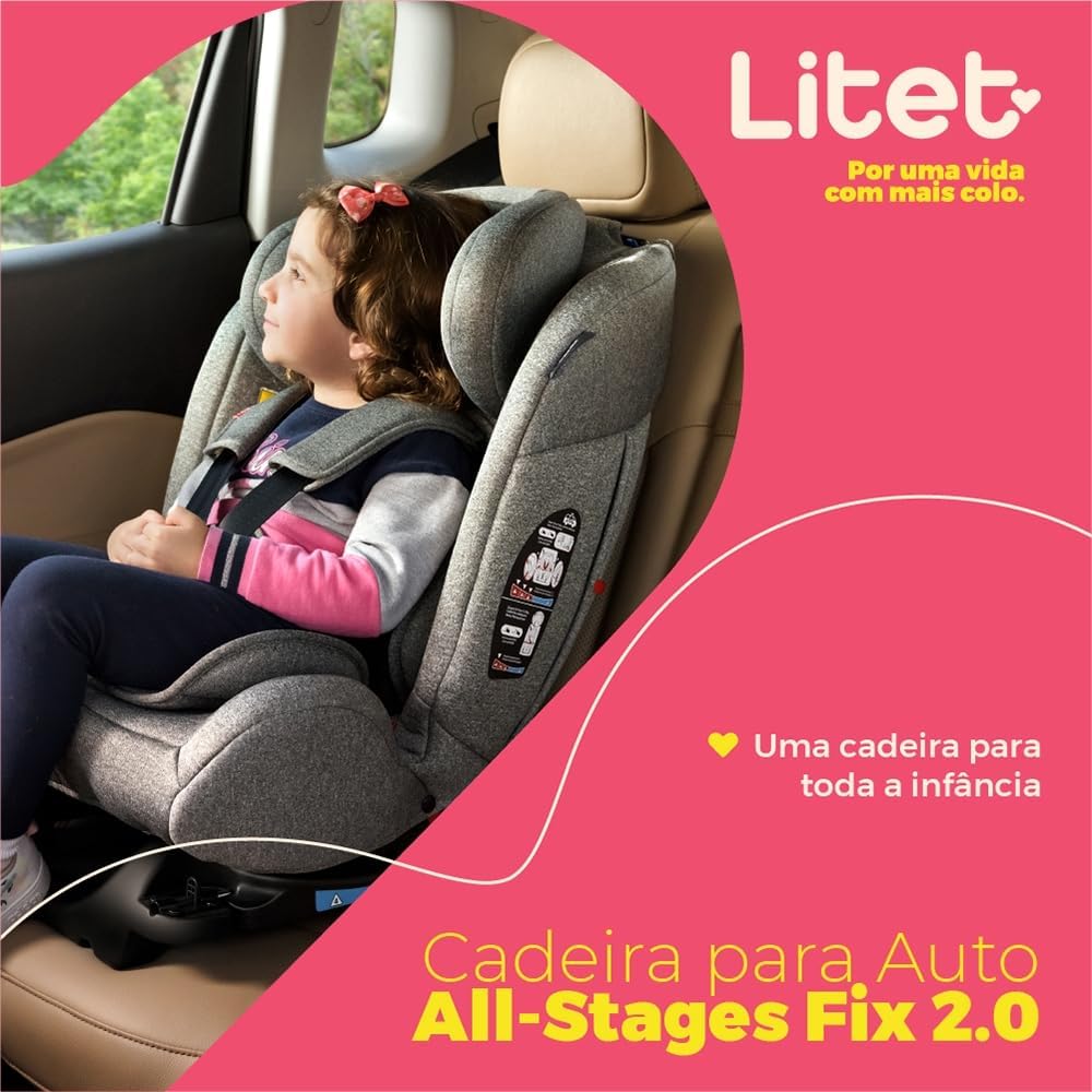 Cadeira para Auto 0-36Kg Isofix Litet All Stages Fix 2.0 Preta e Cinza - BB452