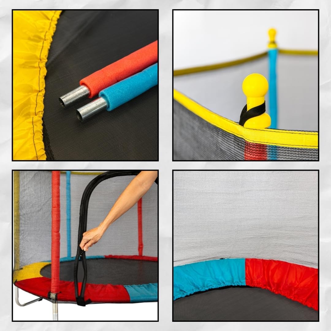Cama Elástica Infantil com Rede de Proteção, diâmetro 140cm X altura 120cm, Colorida, pula pula para Interior e Exterior ELORIA
