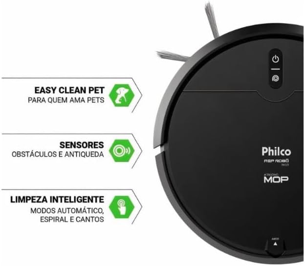 Aspirador Robô Philco 3 em 1 Com MOP PAS23 Preto Bivolt