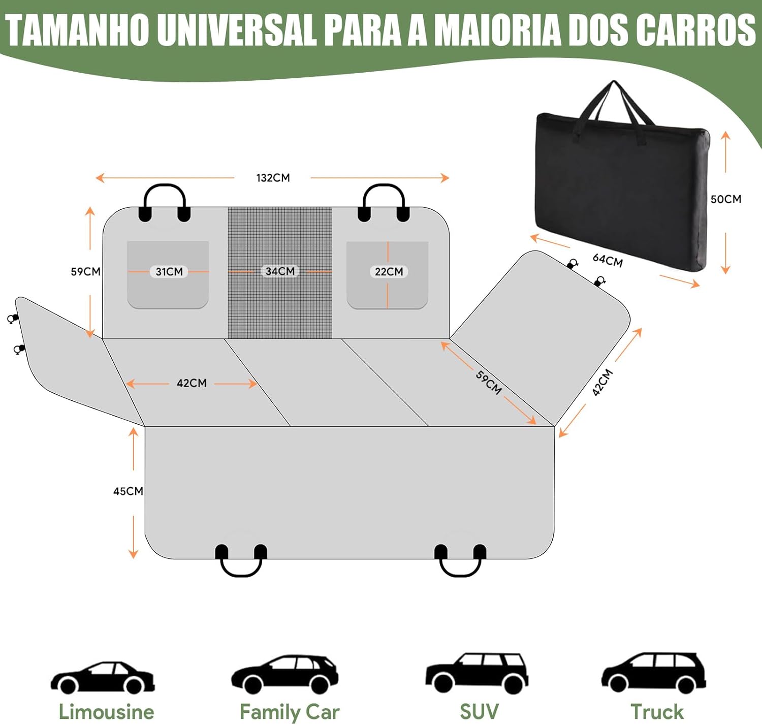 INSMEER Capa Protetora Carro Pet, Proteção 7 em 1 - À Prova D'água, Fundo Rígido, Resistente Ao Desgaste, Lavável À Máquina, Ajuste Universal, Cinto de Segurança e Design de Rede.