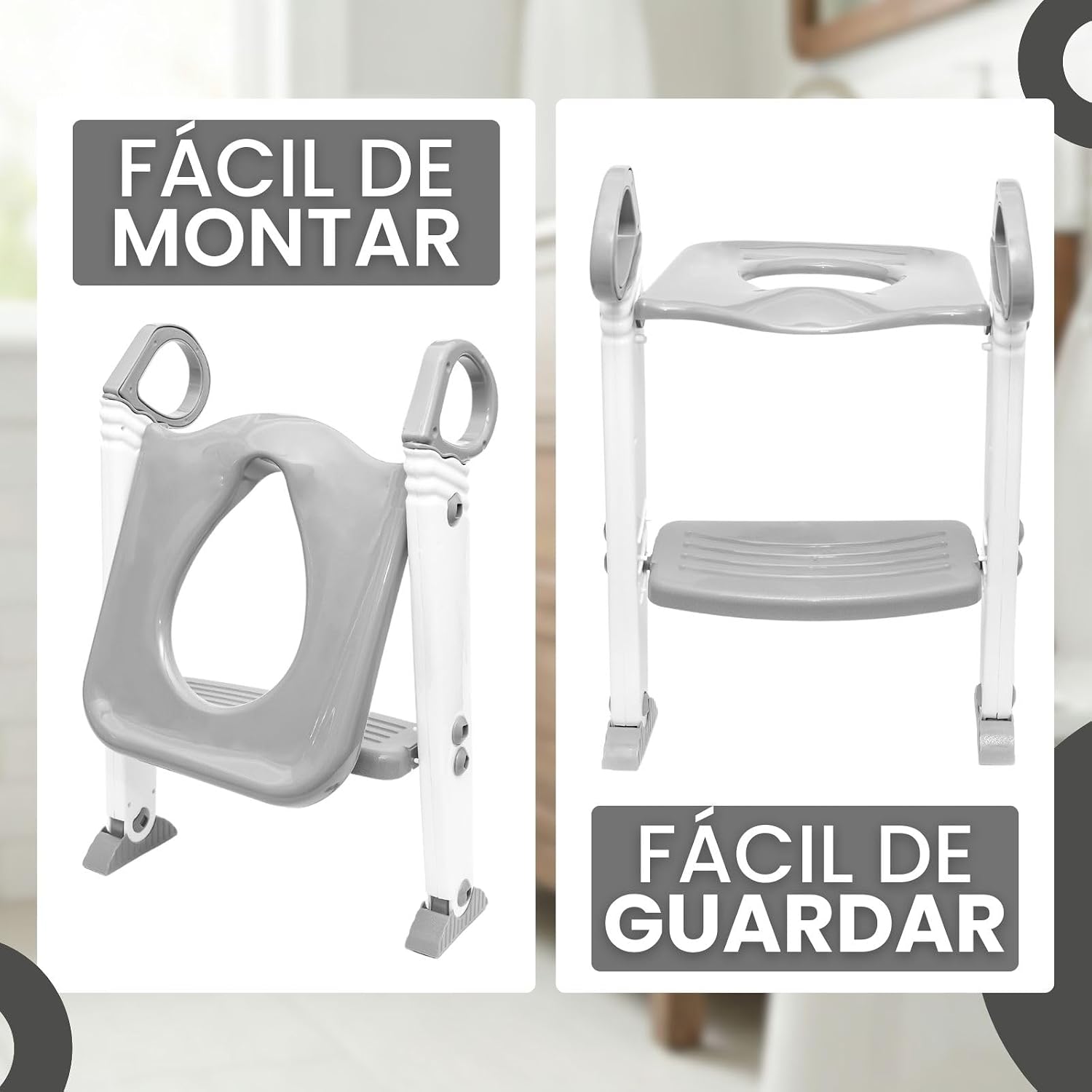 Assento Redutor Infantil Vaso Sanitário Privada Com Escada Trono Troninho (Cinza)