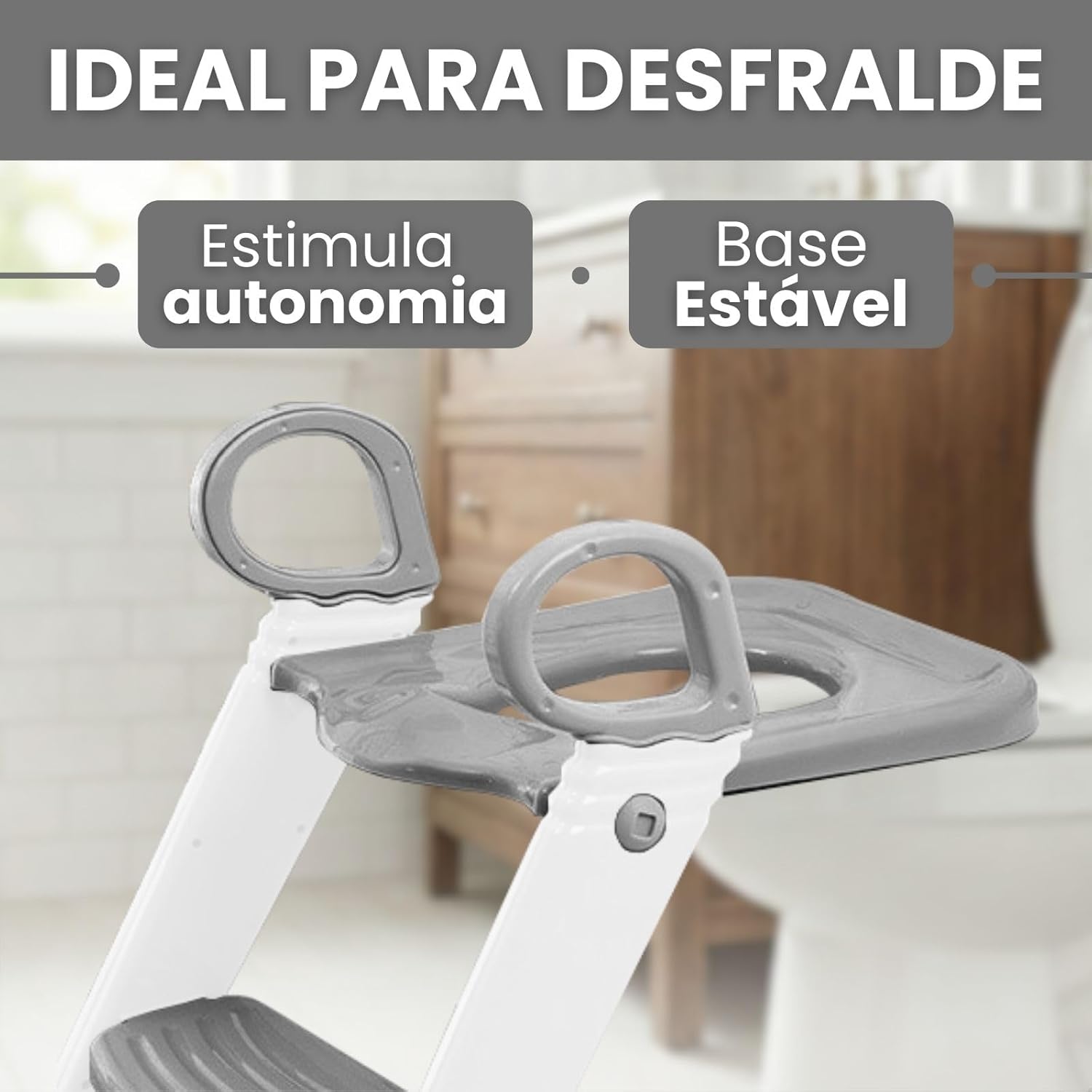 Assento Redutor Infantil Vaso Sanitário Privada Com Escada Trono Troninho (Cinza)