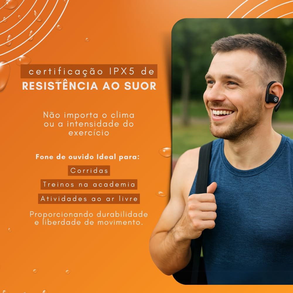 Fone de Ouvido, Bluetooth 5.4, IPX5 à Prova D'Água, 45h de Bateria, Com Microfone Embutido. Design Esportivo e Ergonômico, Ideal Para Corridas, Atividades Físicas, Videogame, IPhone e Android