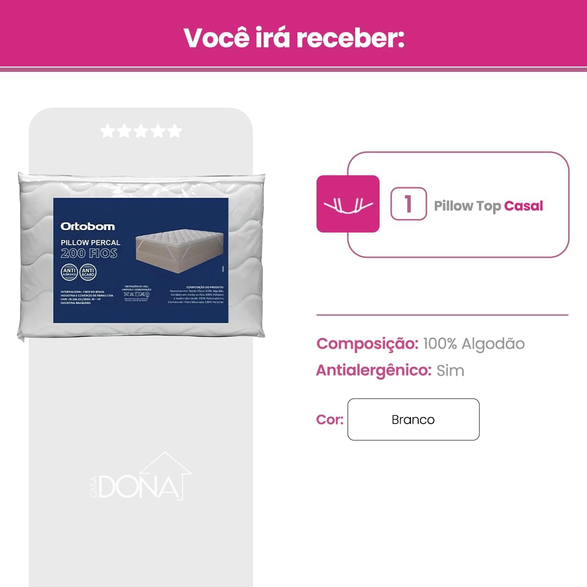 Pillow Top Ortobom Premium Conforto de Hotel em Casa Capa Lavável (Queen)