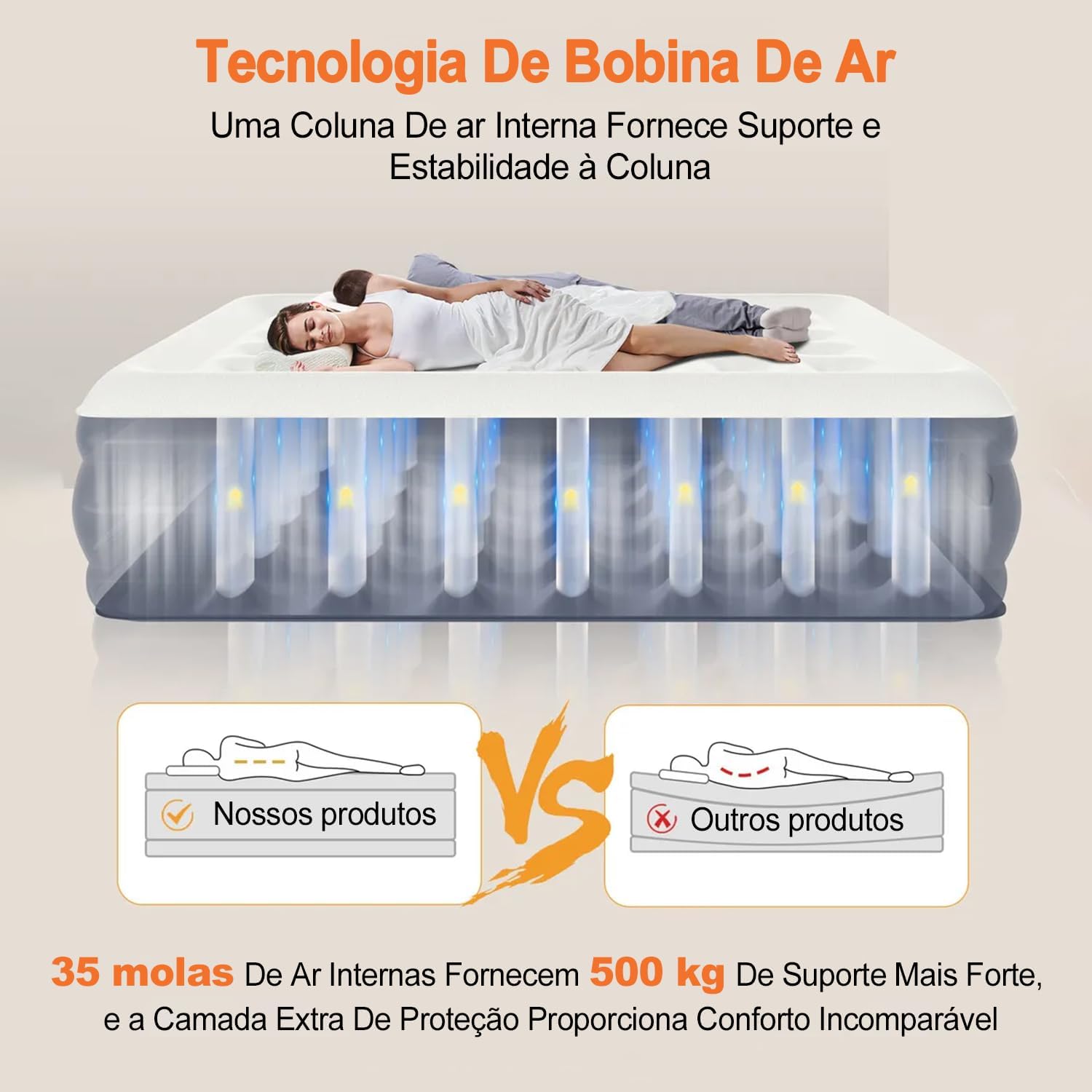 Colchão de Ar Queen Size Premium, Inflável Portátil com Bomba de Lítio Embutida, Cama de Ar para Camping e Casa 203 * 152 * 46 cm (Casal)