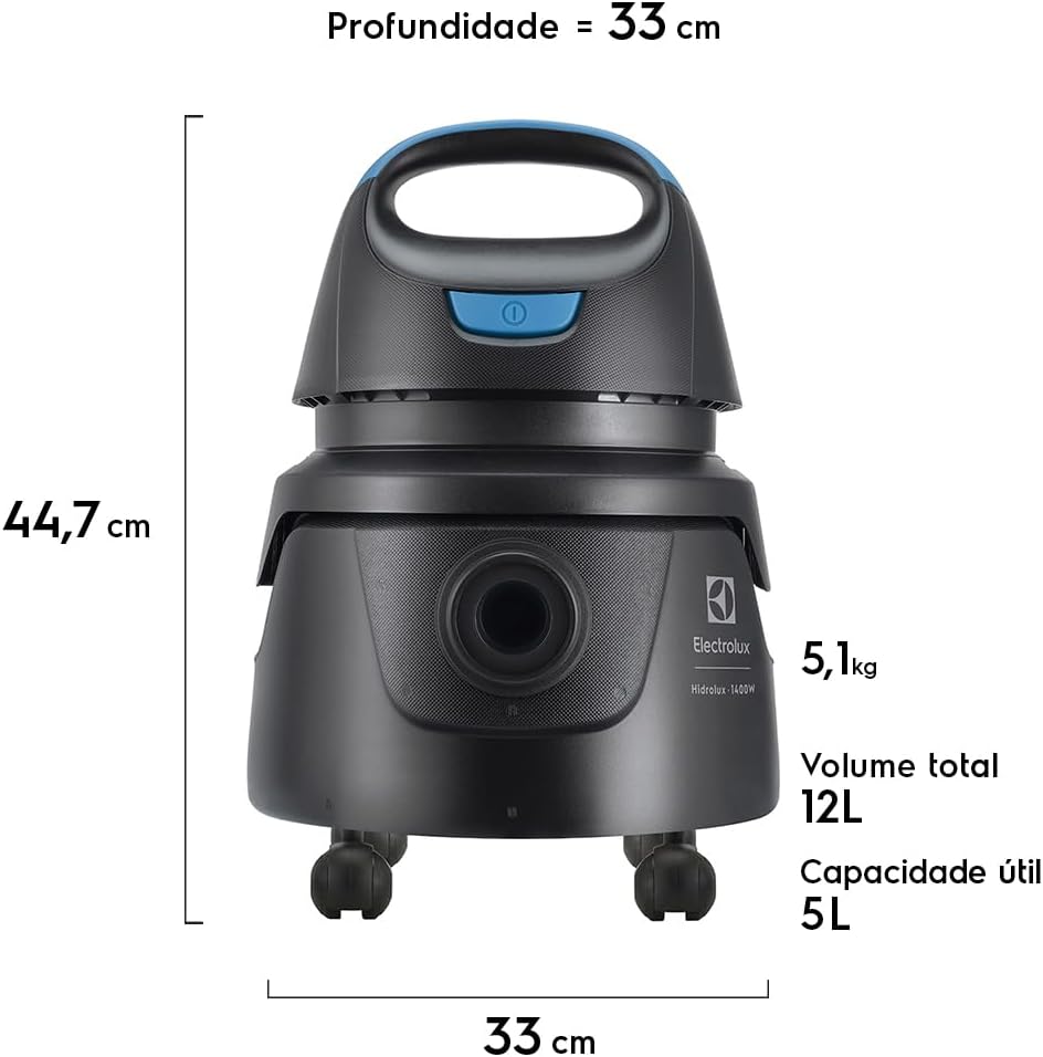Electrolux Aspirador água pó compacto potente função sopro 1400W 12 L total 5 L util protetor termico AWD01 127V