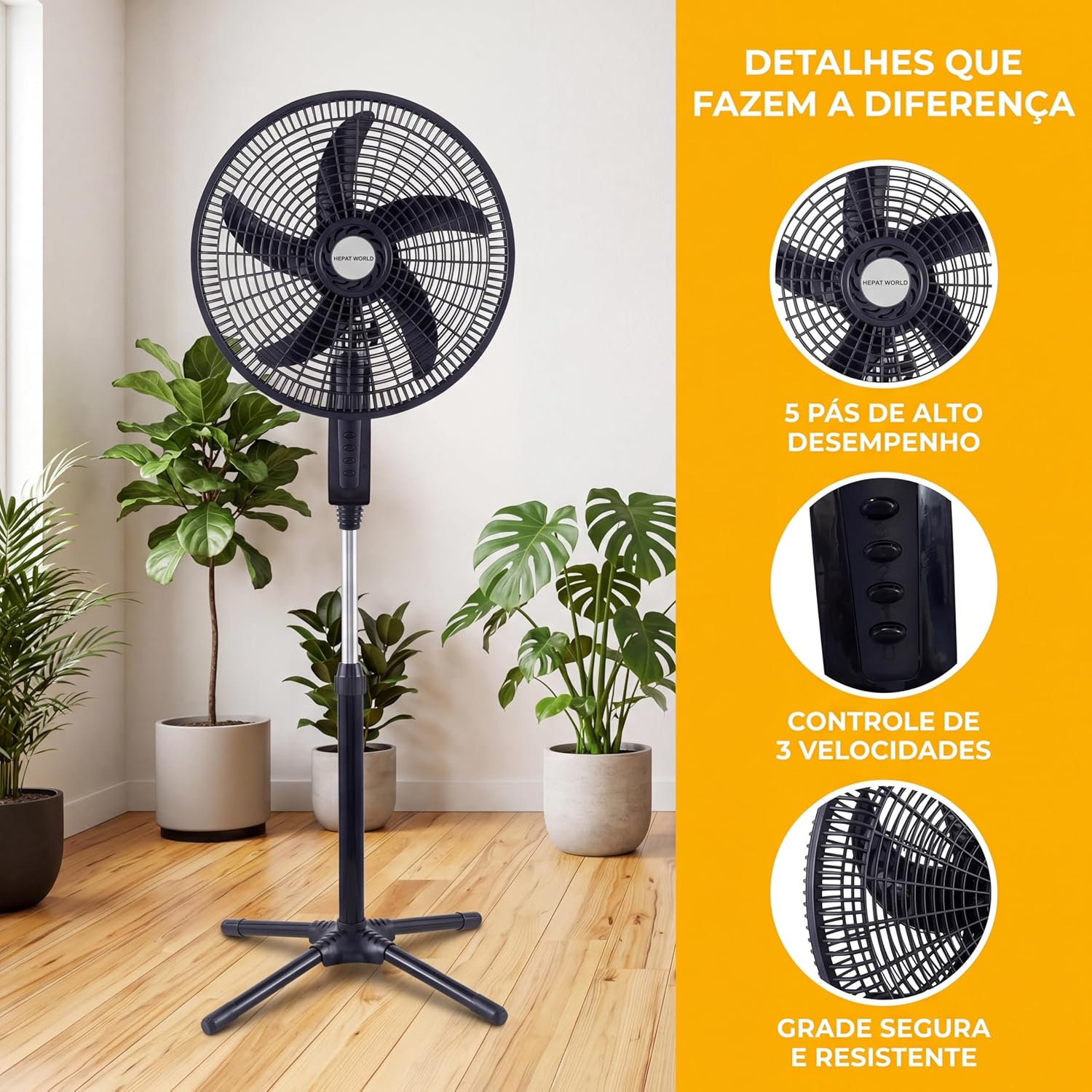 HEPTA WORLD Ventilador de Coluna, Resfriamento, Silencioso, Design Slim para Casa Escritório (PRETO, 220V, 101)