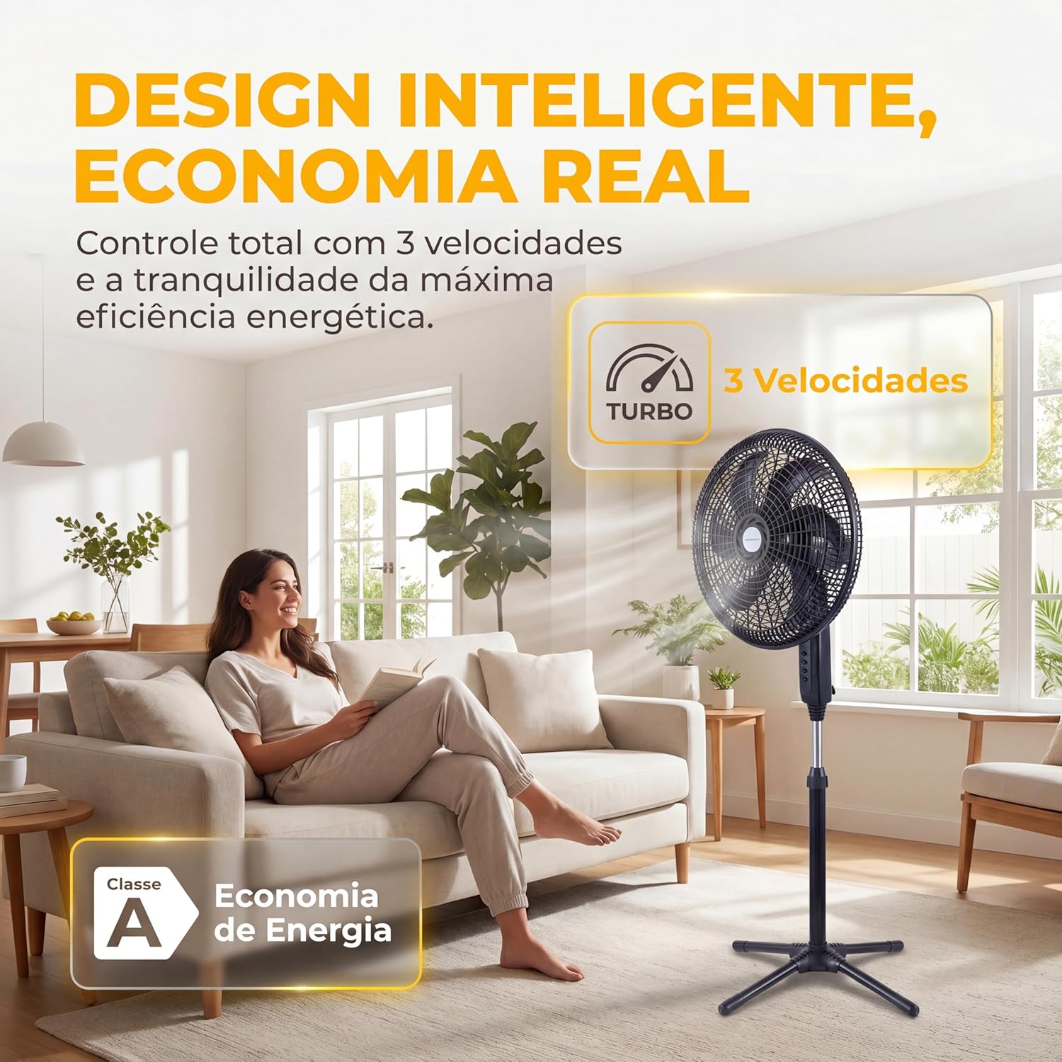 HEPTA WORLD Ventilador de Coluna, Resfriamento, Silencioso, Design Slim para Casa Escritório (PRETO, 220V, 101)
