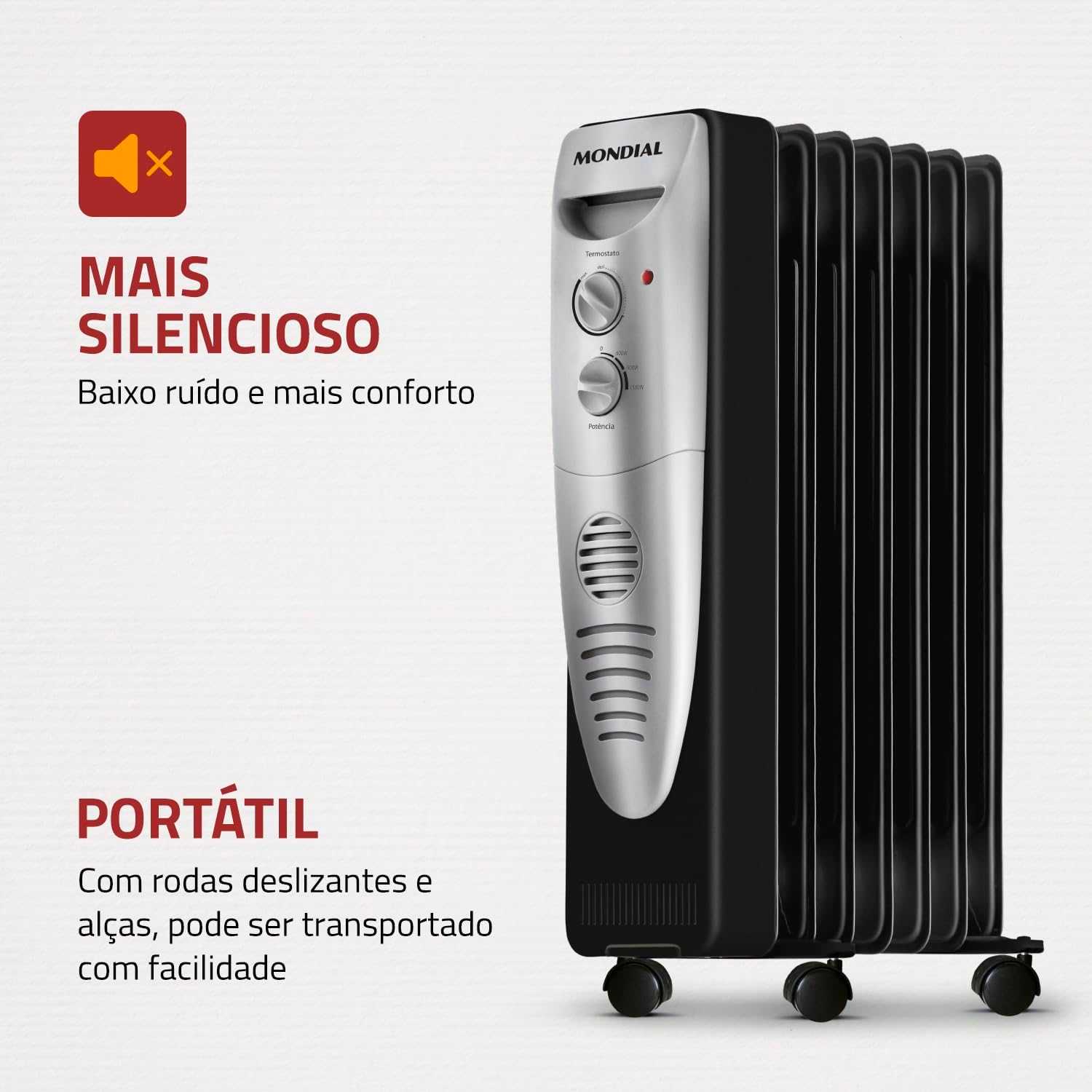 Aquecedor a Óleo, Mondial, Preto/Prata, 1500W, 220V - A-06