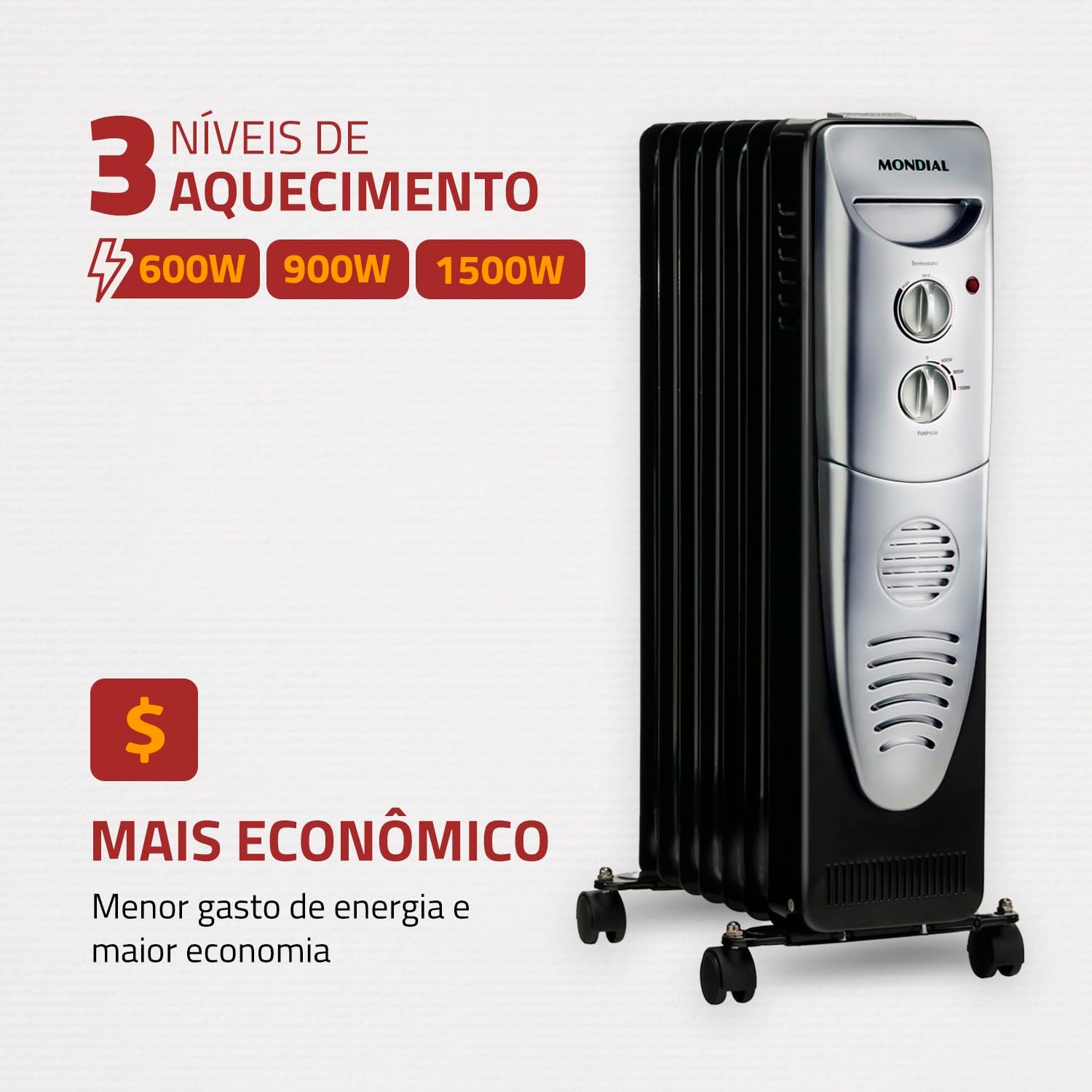 Aquecedor a Óleo, Mondial, Preto/Prata, 1500W, 220V - A-06