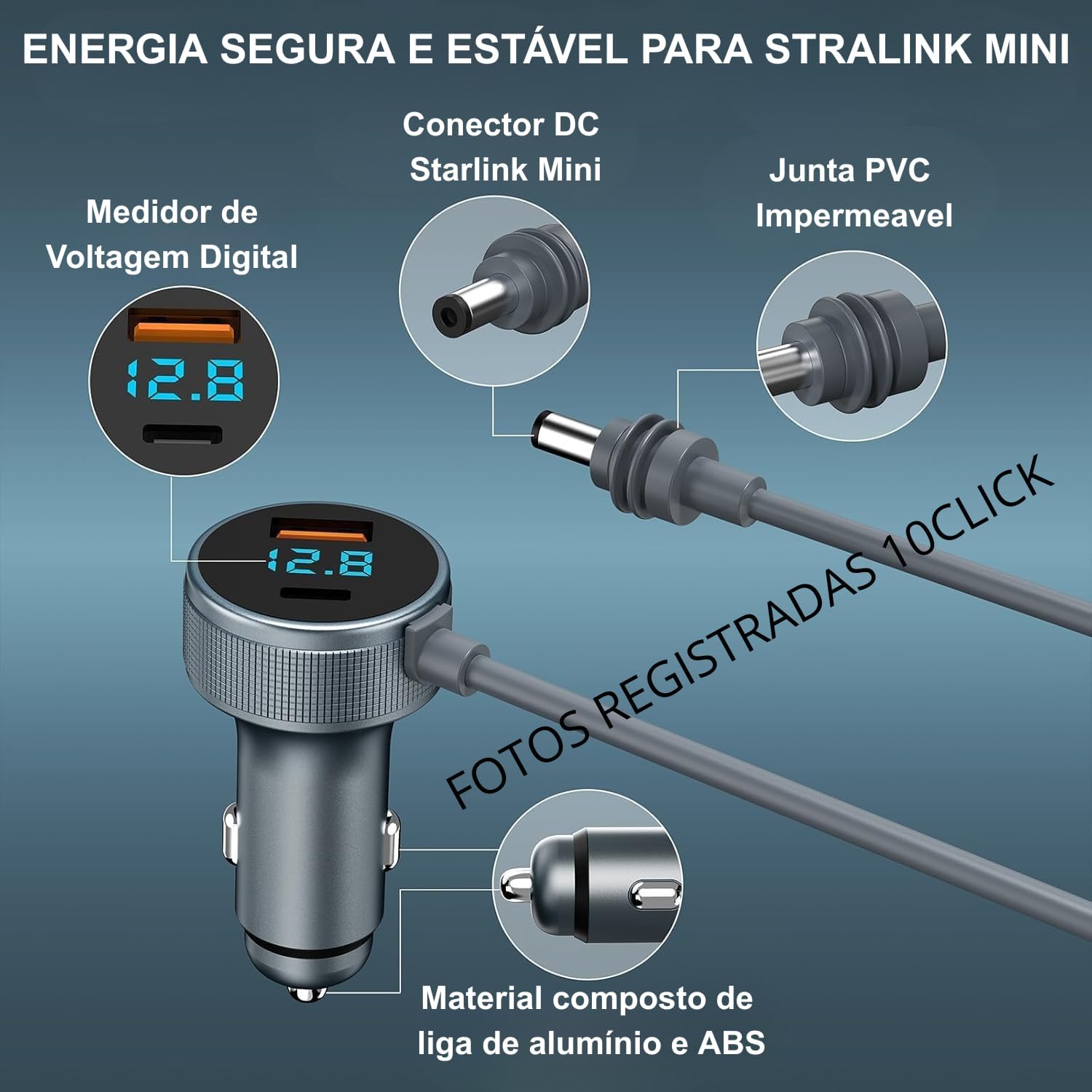 Cabo Veicular Starlink Mini Carro 12v/24v De Carregamento 3 em 1 DC 100W 2 metros Vedação Original Alimentacao Energia Para Ligar No Isqueiro Carregar Pino P4 Caminhão Carro Motorhomes Barcos 10CLICK®