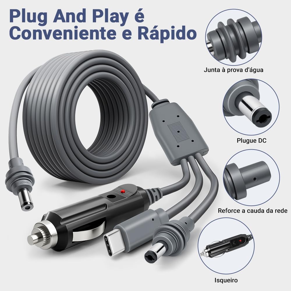 Cabo Starlink Mini para Carro, Cabo Carregador para Carregar Starlink Mini 3 em 1, Carregador de Alimentação Carro, 3 em 1 Rápido