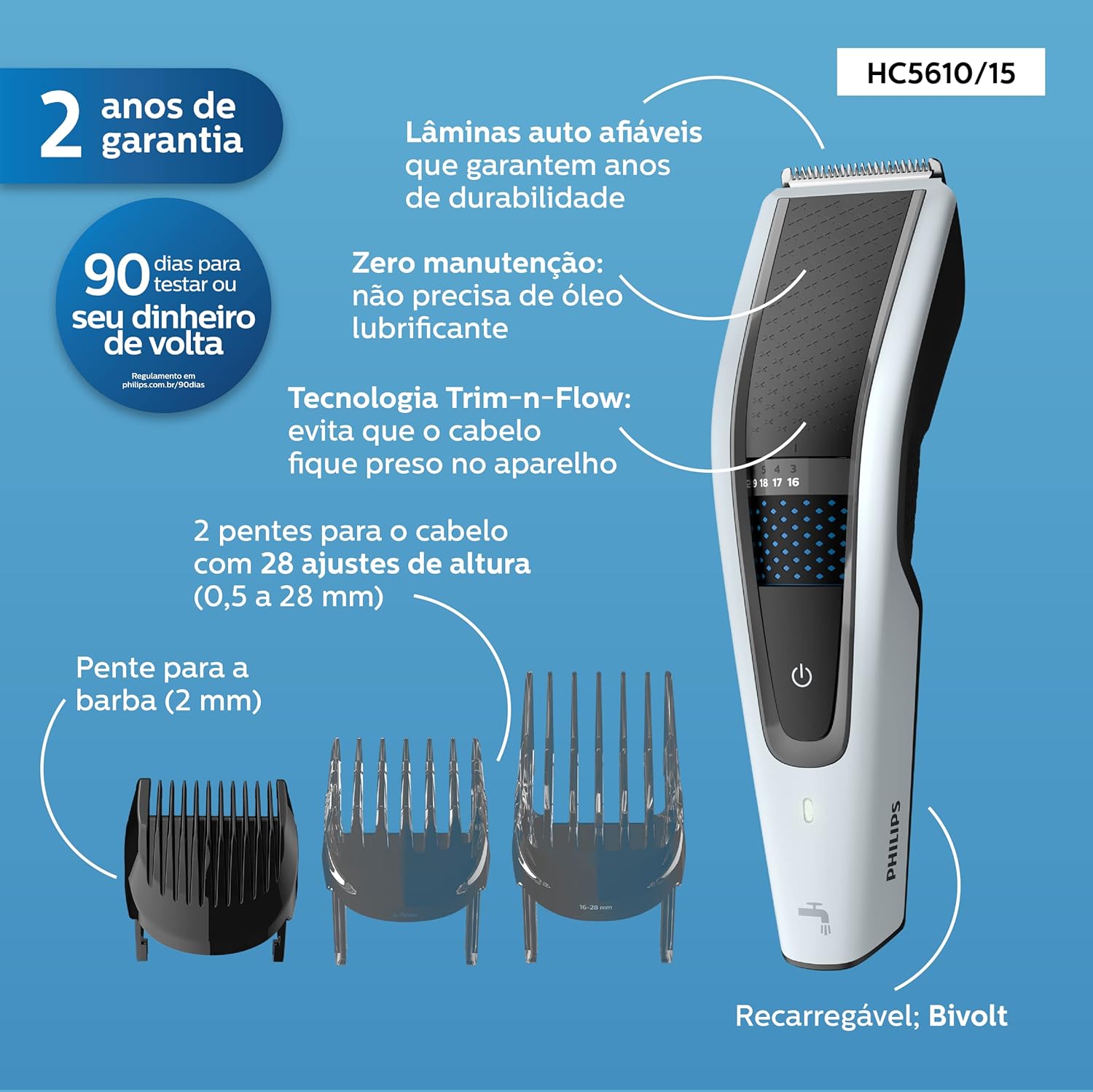 Cortador de Cabelos Philips HC5610/15 com 28 Ajustes de Altura - Bivolt