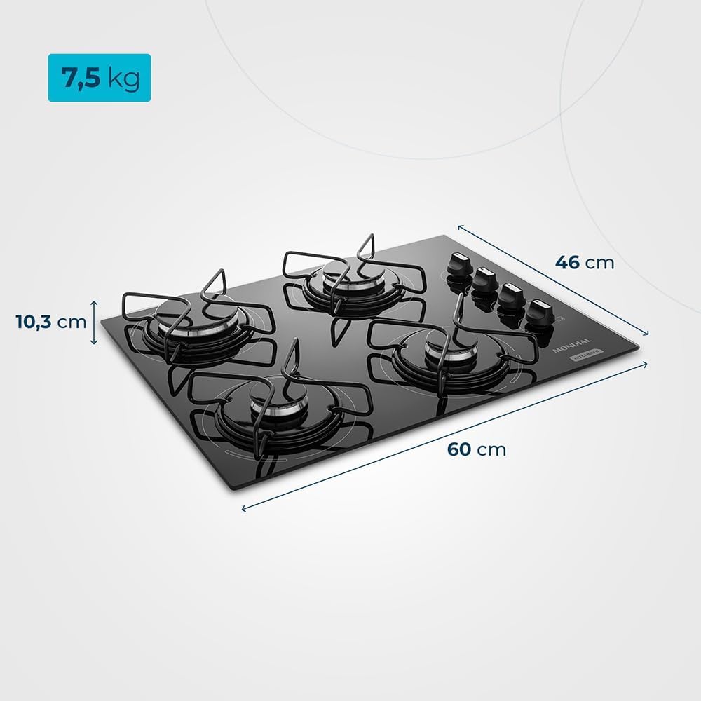 MONDIAL Cooktop a Gás, 4 Bocas, Preto/Inox, Bivolt - CTG-01