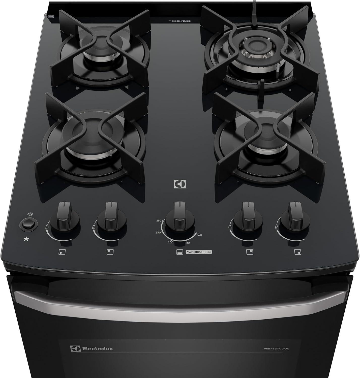 Electrolux Fogão 4 bocas Electrolux Preto Efficient Mesa Vidro, Tripla Chama e PerfectCook (FE4GB) Bivolt