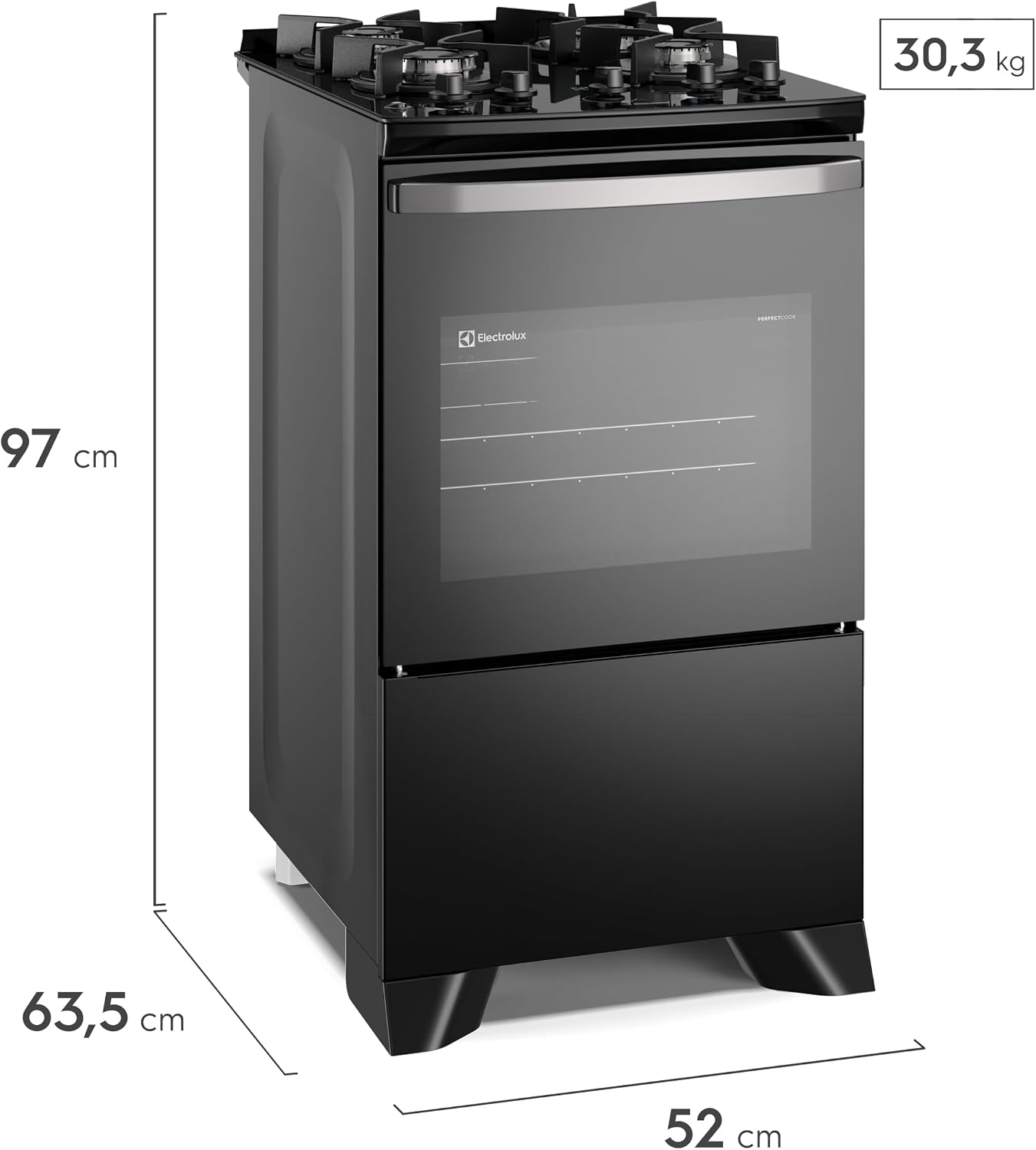 Electrolux Fogão 4 bocas Electrolux Preto Efficient Mesa Vidro, Tripla Chama e PerfectCook (FE4GB) Bivolt