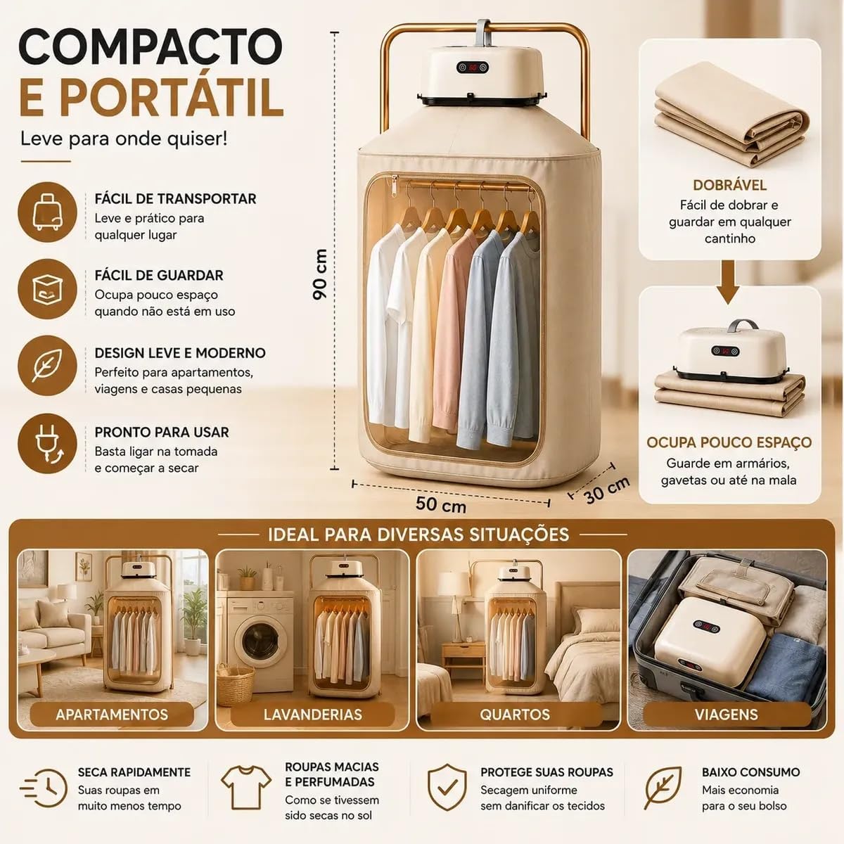 Secador De Roupas Portátil Elétrico Aquecedor Varal Dobráve 220V
