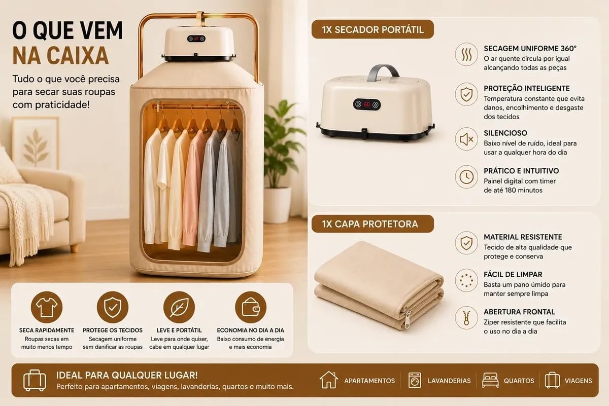 Secador De Roupas Portátil Elétrico Aquecedor Varal Dobráve 220V