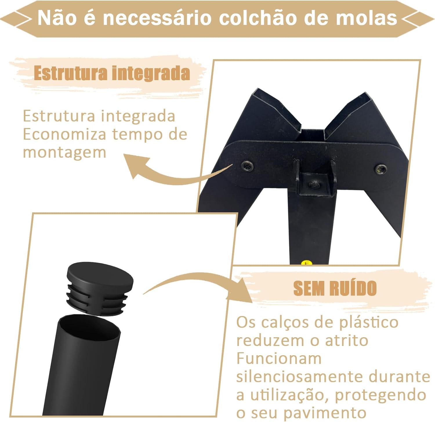 Cama de Casal Padrão (138x188) com Cabeceira Integrada de Ferro, Base Metálica Reforçada, Design Minimalista