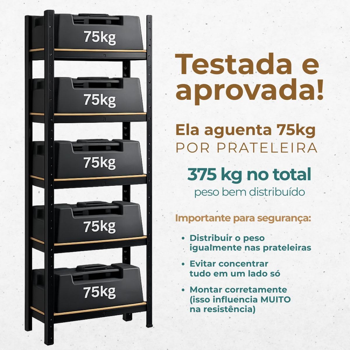 Estante Aço Galvanizado 5 Prateleiras Mdf Até 375kg 180cm X 60cm X 30cm: Escritório, Prateleira para Livros e Estante Organizadora Multiuso para Cozinha, Sala, Sapateira