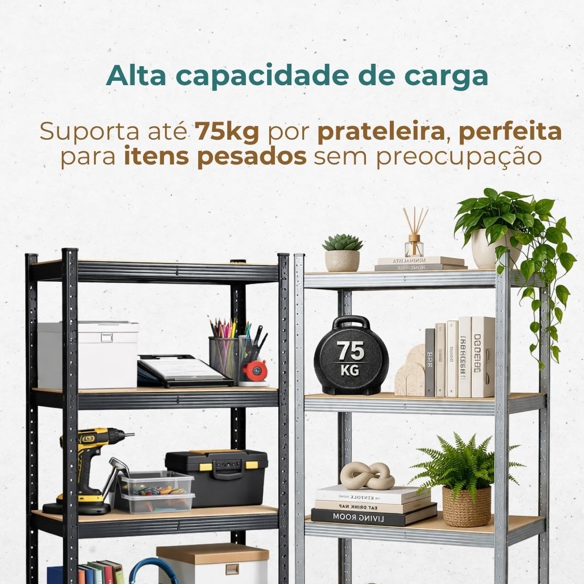Estante Aço Galvanizado 5 Prateleiras Mdf Até 375kg 180cm X 60cm X 30cm: Escritório, Prateleira para Livros e Estante Organizadora Multiuso para Cozinha, Sala, Sapateira