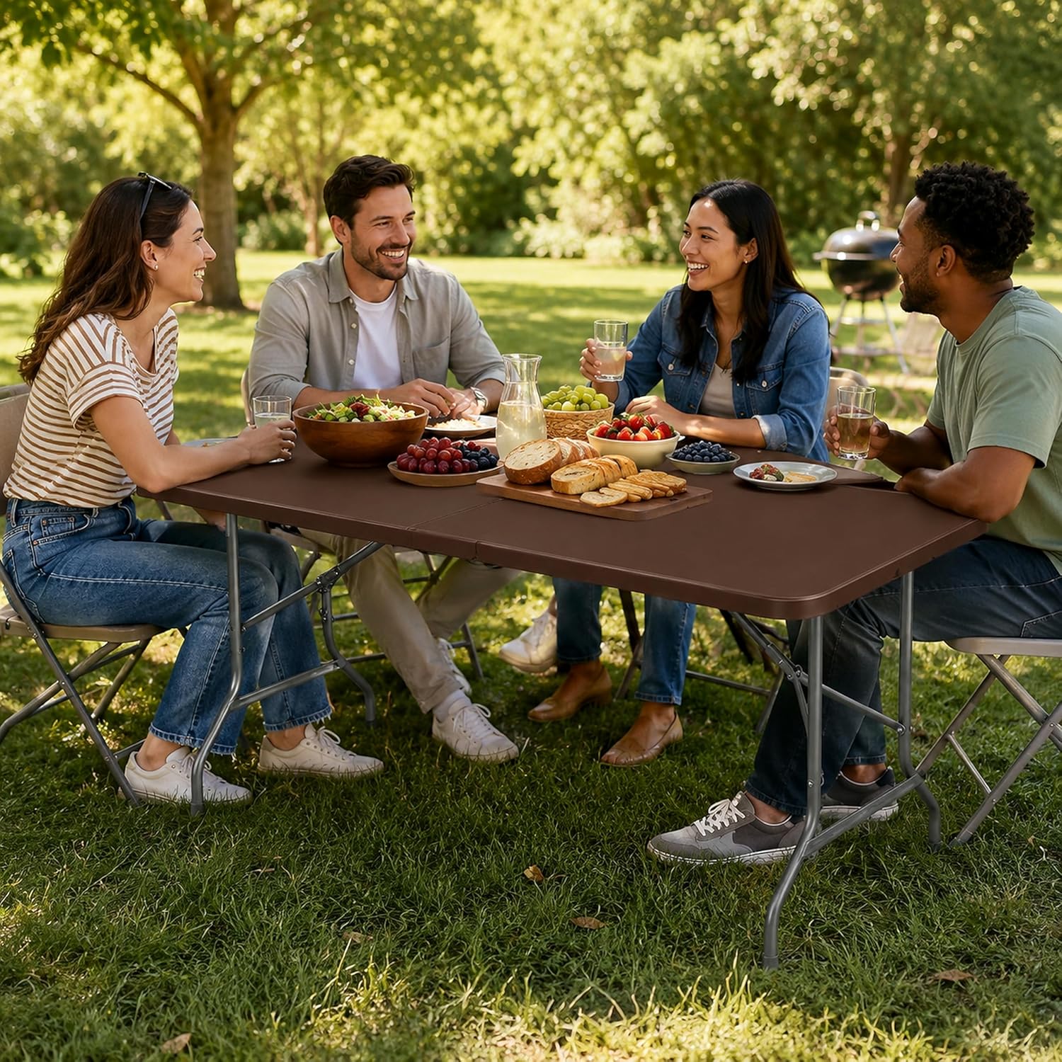 Mesa Dobrável PortátilMarrom 1,80m Tipo Maleta para Piquenique Camping Jardim Cozinha com Alça, Suporta até 150kg