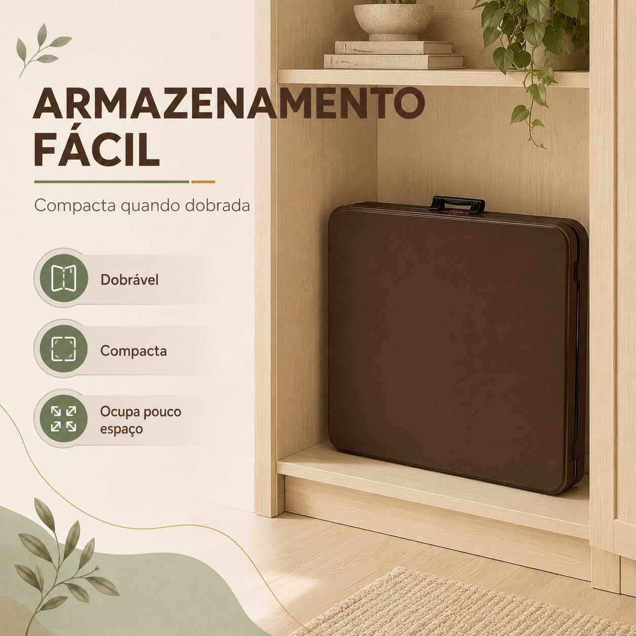 Mesa Dobrável PortátilMarrom 1,80m Tipo Maleta para Piquenique Camping Jardim Cozinha com Alça, Suporta até 150kg