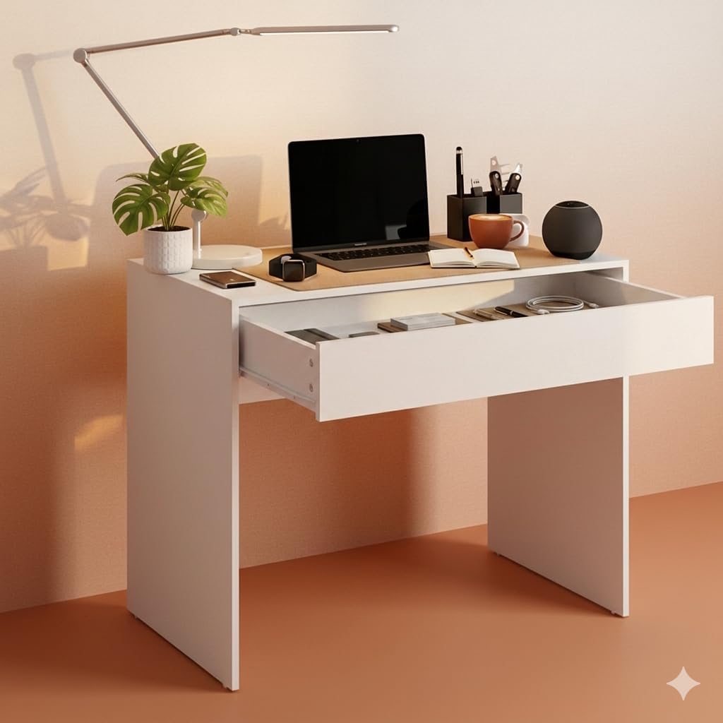 Escrivaninha Multifuncional com Gaveta Mesa Compacta para Quarto (BRANCO)
