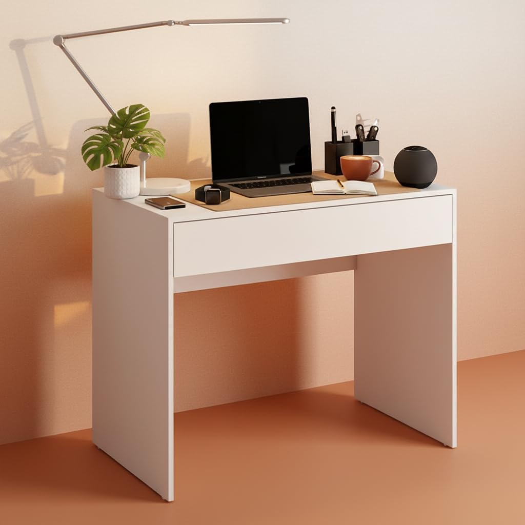 Escrivaninha Multifuncional com Gaveta Mesa Compacta para Quarto (BRANCO)