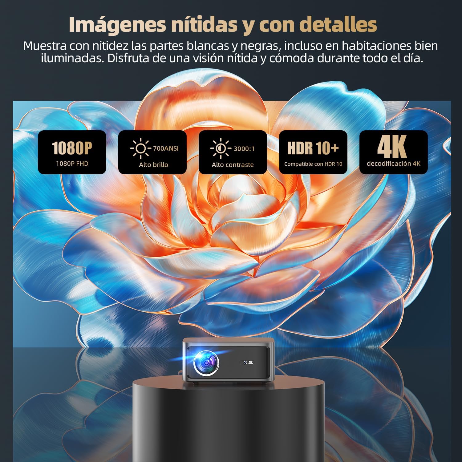 Projetor Full HD 4K 1080P 1000 ANSI Netflix Oficial, Foco Automático, Android 13, Wi-Fi 6 Bluetooth 5.0, Cinema em Casa com Alto-Falante e Remoto, GOKOCO bettdow AC1071