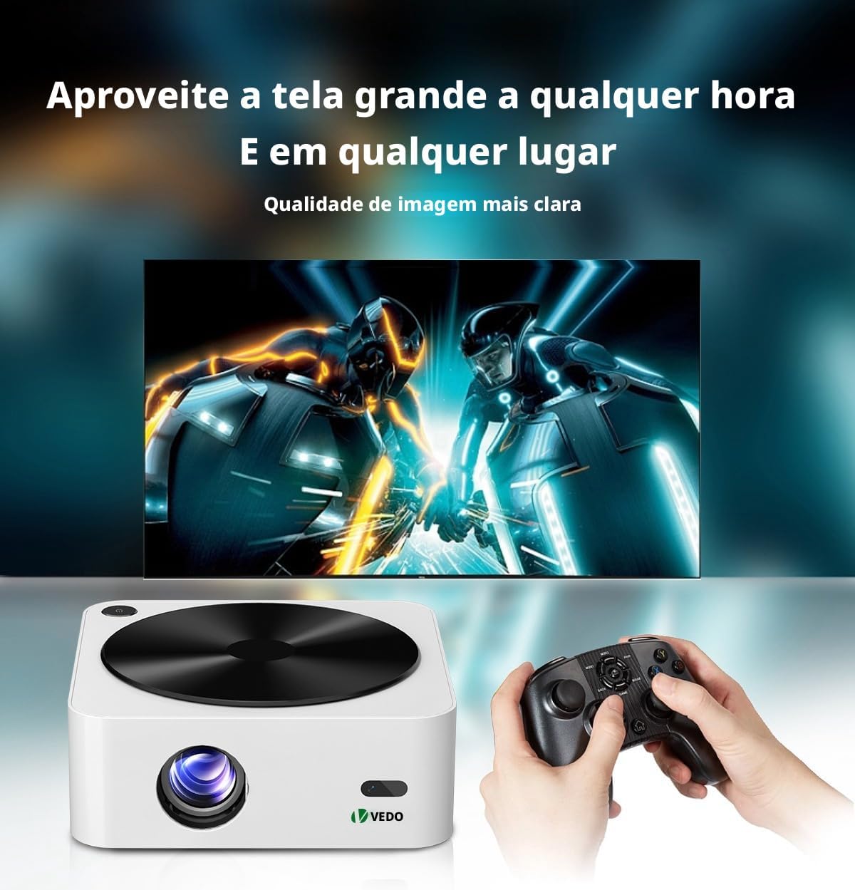 Projetor 4K 1080P Android 9.0 Projetor 12000 Lumens 5G WiFi BT5.0 Home Theater Autofoco Digital, Auto Correccao Trapezoide